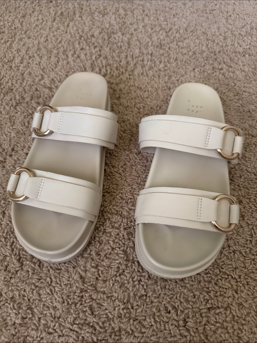 a new day White Double-Strap Slide Sandals with Gold Buckles
